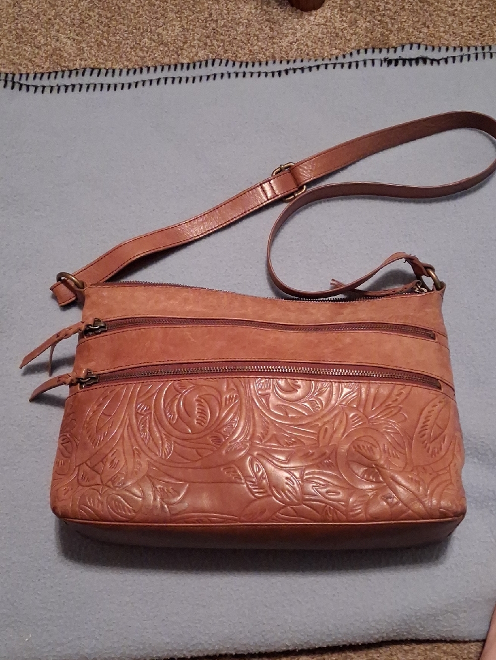 The Sak Embossed Floral Crossbody Bag in Brown